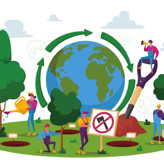 grpahic of earth and recycling logo