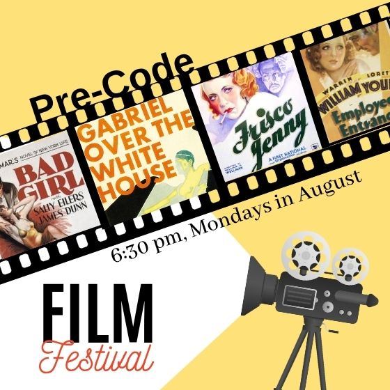 Pre-code film festival. Film projector displaying four movie posters.