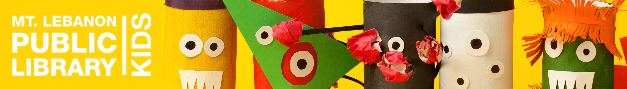 Mt. Lebanon Public Library Kids logo and craft monsters